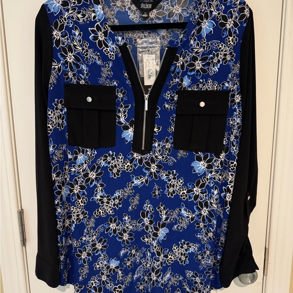Investments Black and Blue Floral Blouse